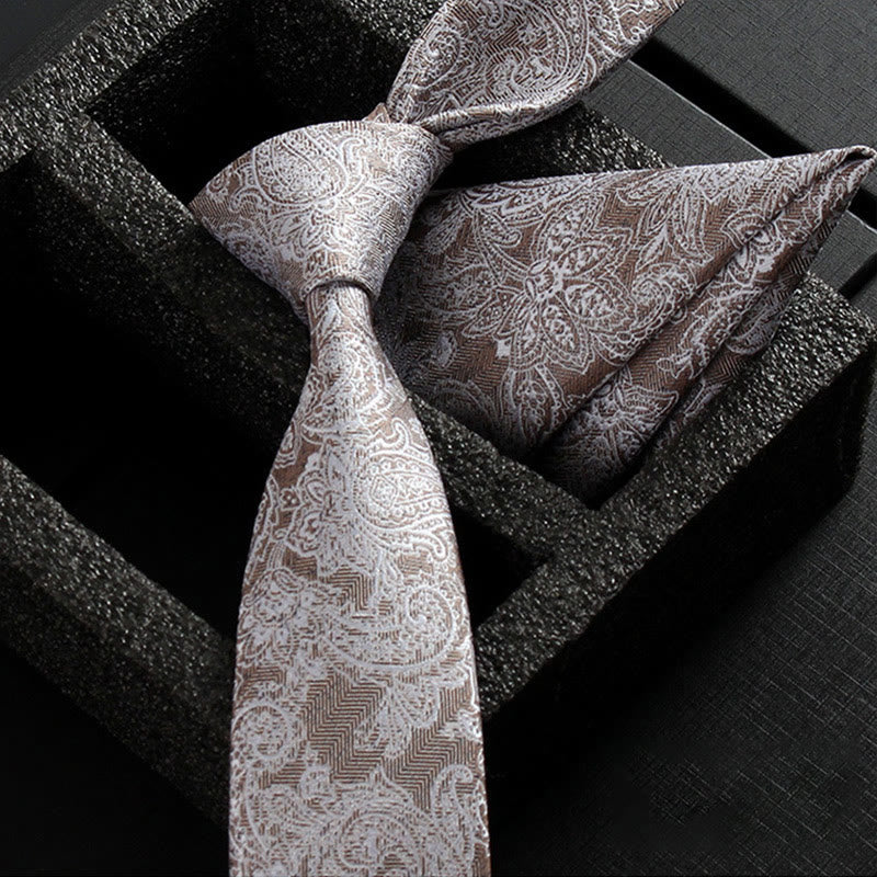 2Pcs Men's Ornate Paisley Fabric Necktie Pocket Square Set - Image 14
