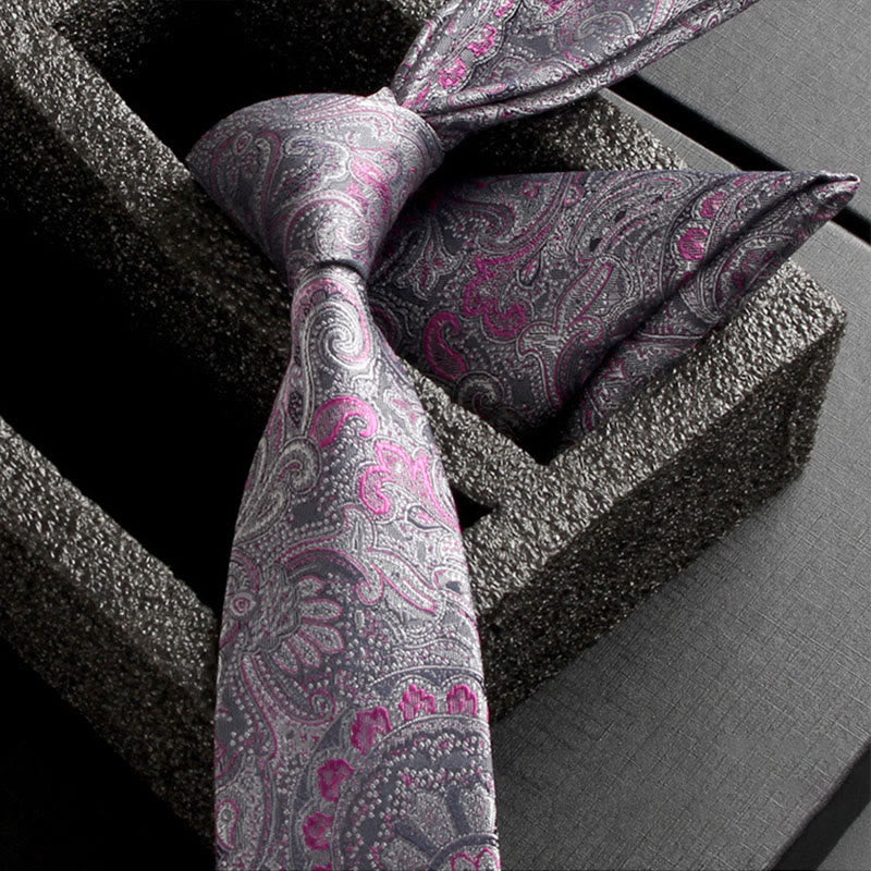 2Pcs Men's Ornate Paisley Fabric Necktie Pocket Square Set - Image 21