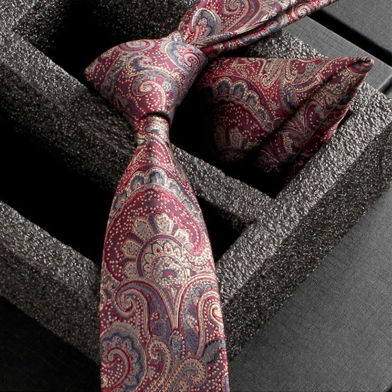 2Pcs Men's Ornate Paisley Fabric Necktie Pocket Square Set - Image 23