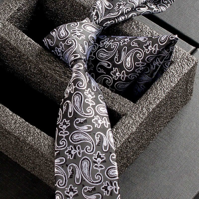 2Pcs Men's Ornate Paisley Fabric Necktie Pocket Square Set - Image 25