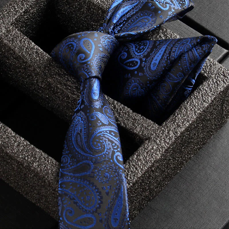 2Pcs Men's Ornate Paisley Fabric Necktie Pocket Square Set - Image 29