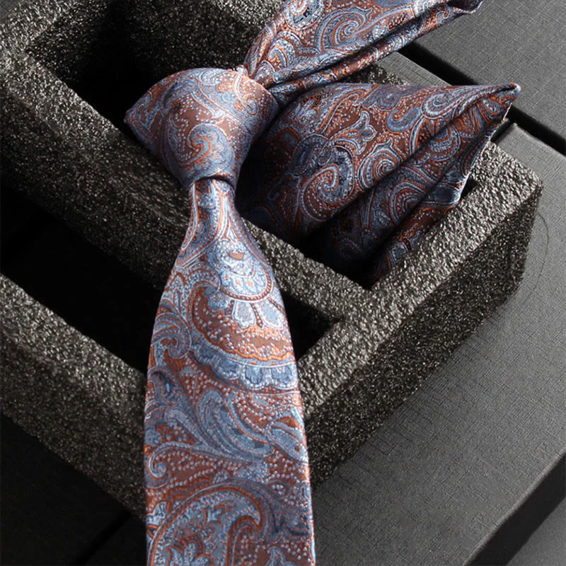 2Pcs Men's Ornate Paisley Fabric Necktie Pocket Square Set - Image 30
