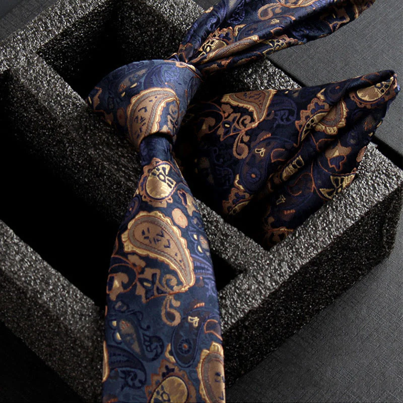2Pcs Men's Ornate Paisley Fabric Necktie Pocket Square Set - Image 4