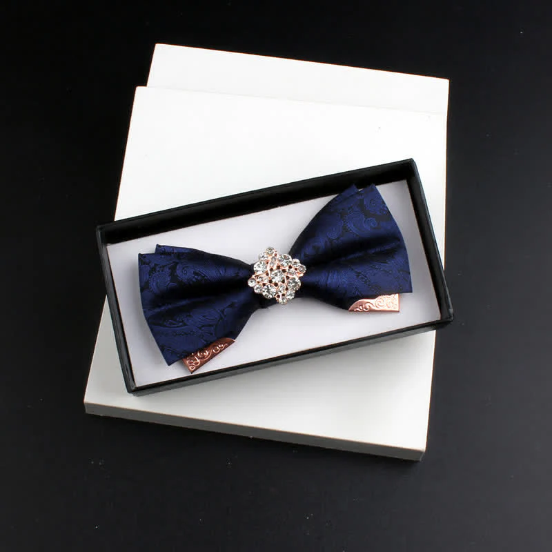 2Pcs Men's Paisley Double Layers Gold Metal Decors Bow Tie Set - Image 10
