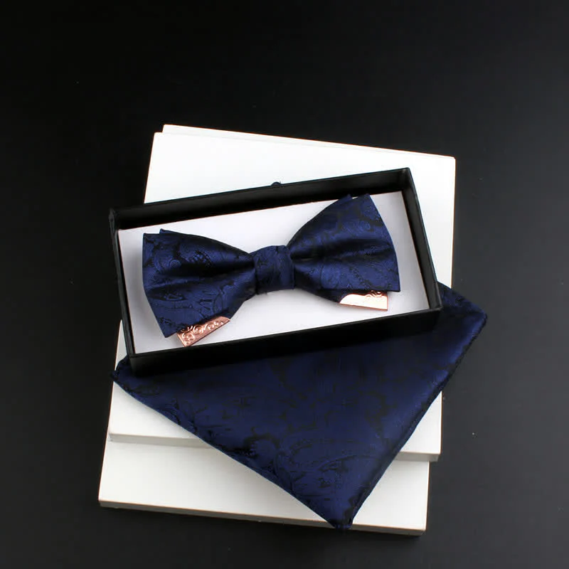 2Pcs Men's Paisley Double Layers Gold Metal Decors Bow Tie Set - Image 3