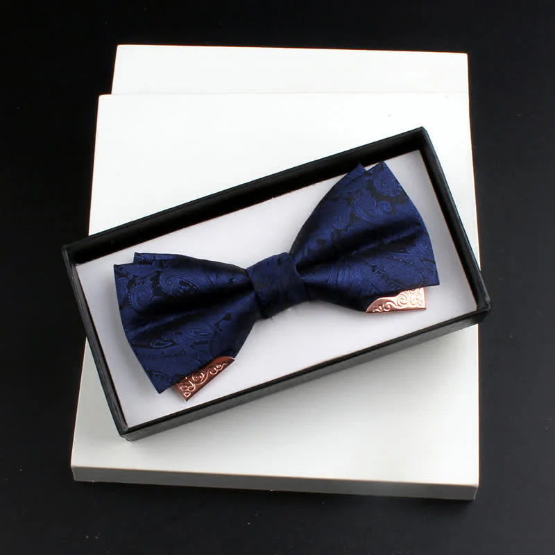 2Pcs Men's Paisley Double Layers Gold Metal Decors Bow Tie Set - Image 4