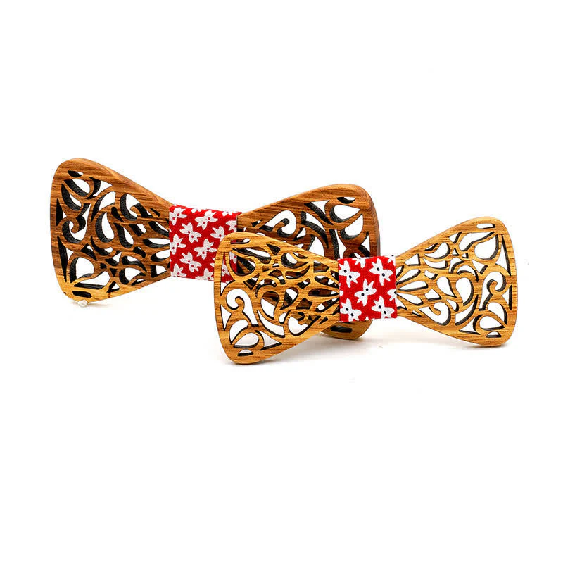2Pcs Men's Parent-child Hollow Wooden Bow Tie - Image 8