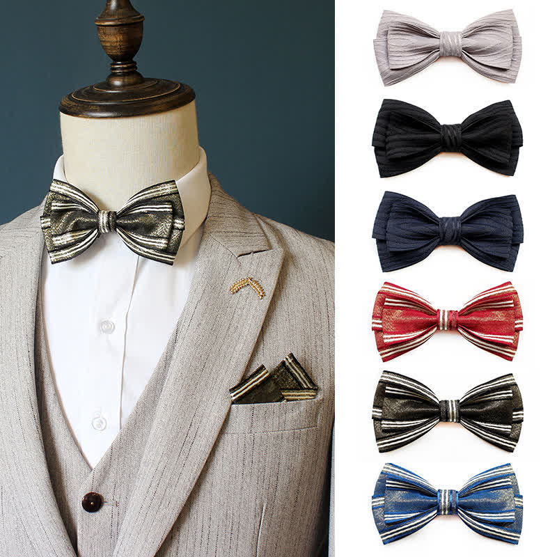 2Pcs Men's Pleated Striped Bow Tie Set - Image 3