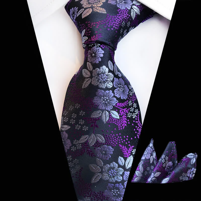 2Pcs Men's Plum Blossoms Floral Necktie Set - Image 17