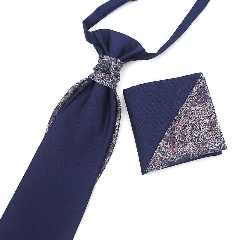 2Pcs Men's Pre-Tied Splicing Style Crystal Studded Necktie Pocket Square - Image 11