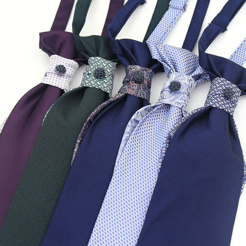 2Pcs Men's Pre-Tied Splicing Style Crystal Studded Necktie Pocket Square - Image 3