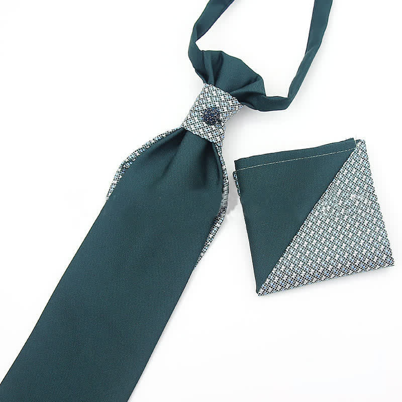 2Pcs Men's Pre-Tied Splicing Style Crystal Studded Necktie Pocket Square - Image 8
