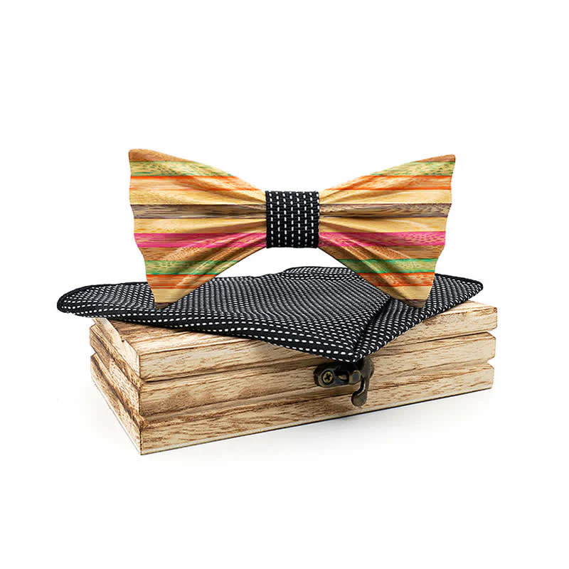 2Pcs Men's Rainbow Wrinkle Wooden Bow Tie Set - Image 10