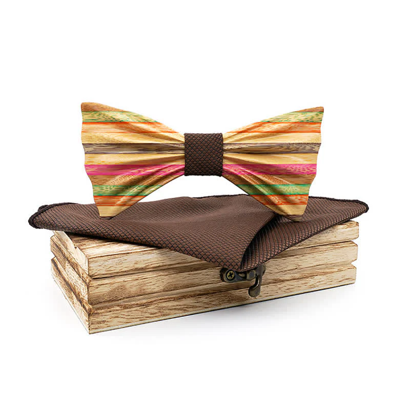 2Pcs Men's Rainbow Wrinkle Wooden Bow Tie Set - Image 12