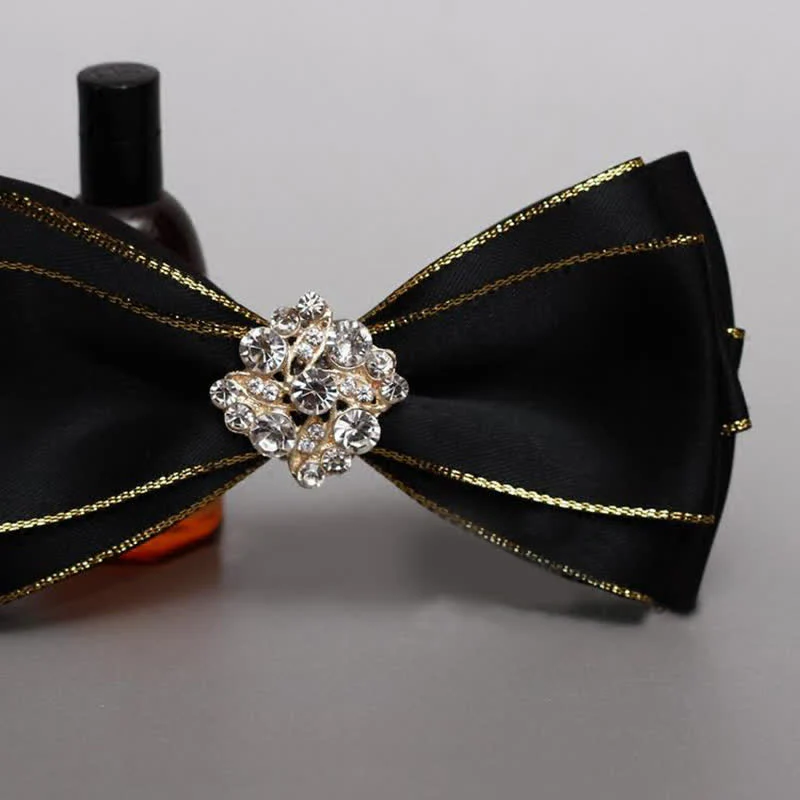 Men's Rhinestone Flower Golden Edge Bow Tie - Image 2