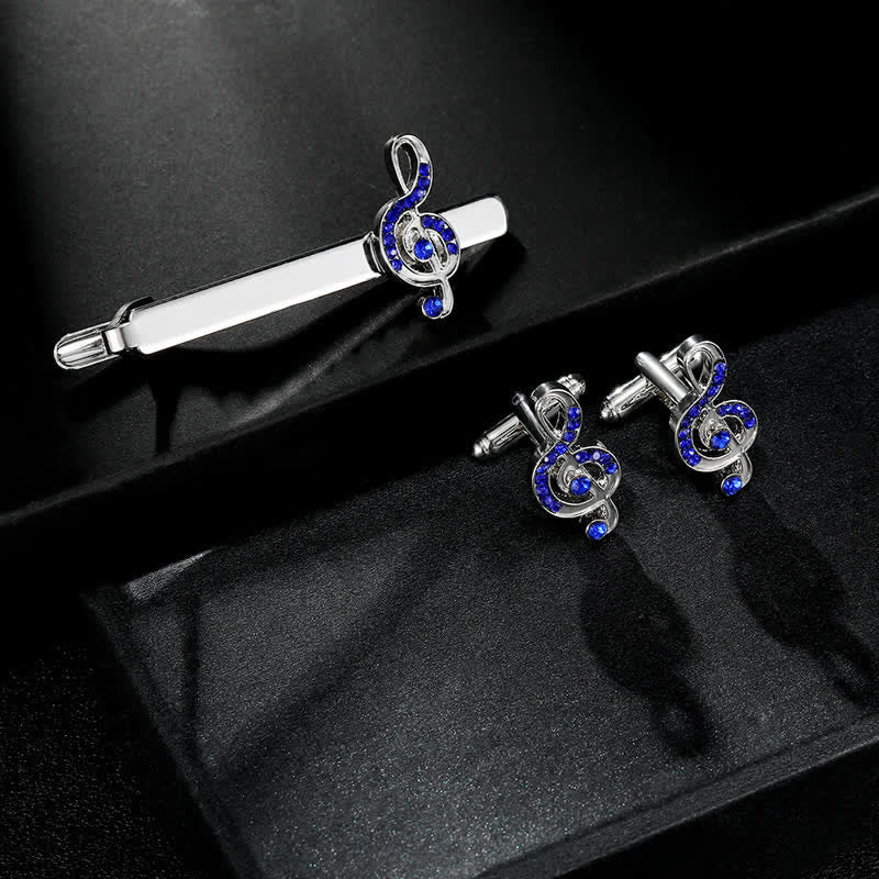 2Pcs Men's Silver Fashion Music Note Tie Clip Cufflinks Set - Image 2