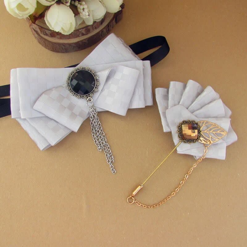 2Pcs Ribbon Checked Pattern Pin Bow Tie Set - Image 10