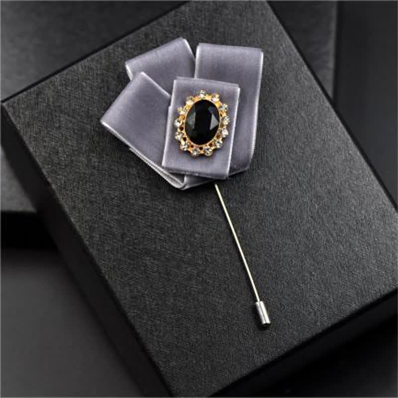 2Pcs Royal Rhinestone Brooch Velvet Bow Tie Set - Image 12