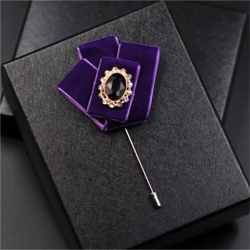 2Pcs Royal Rhinestone Brooch Velvet Bow Tie Set - Image 4