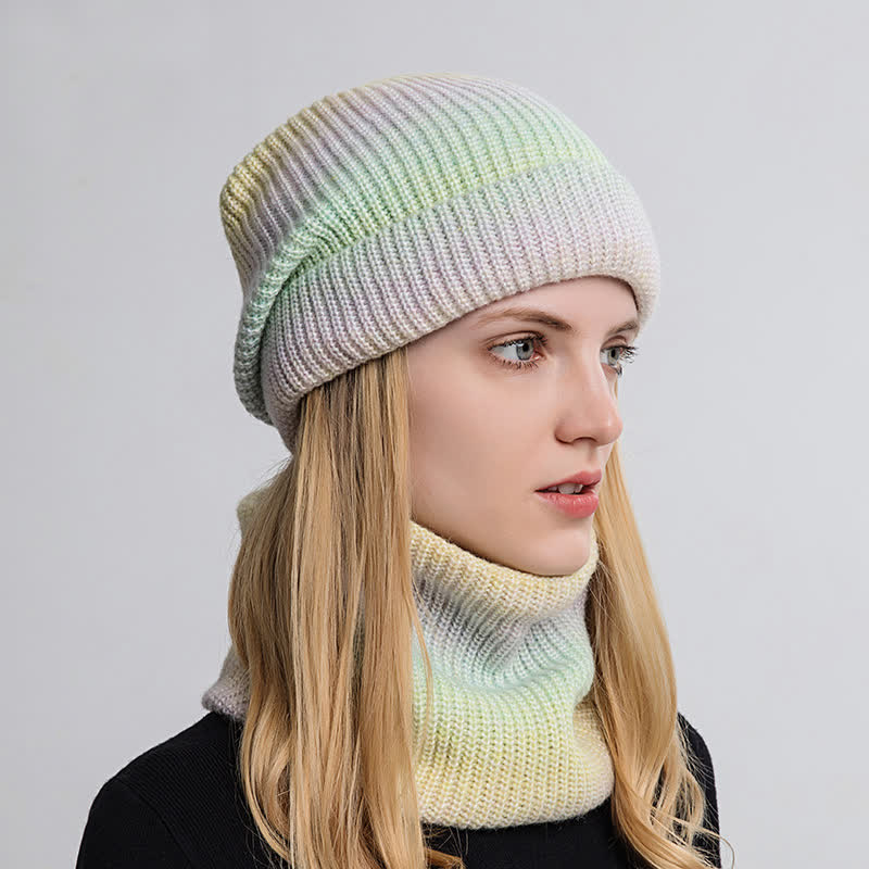2Pcs Stretchy Gradient Color Hat Loop Scarf Set - Image 12