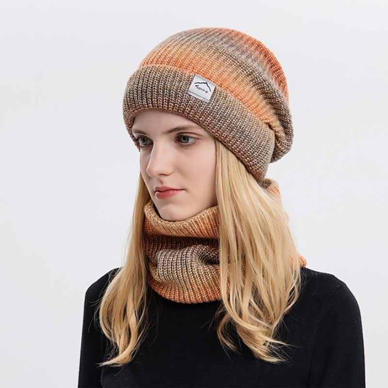 2Pcs Stretchy Gradient Color Hat Loop Scarf Set - Image 3