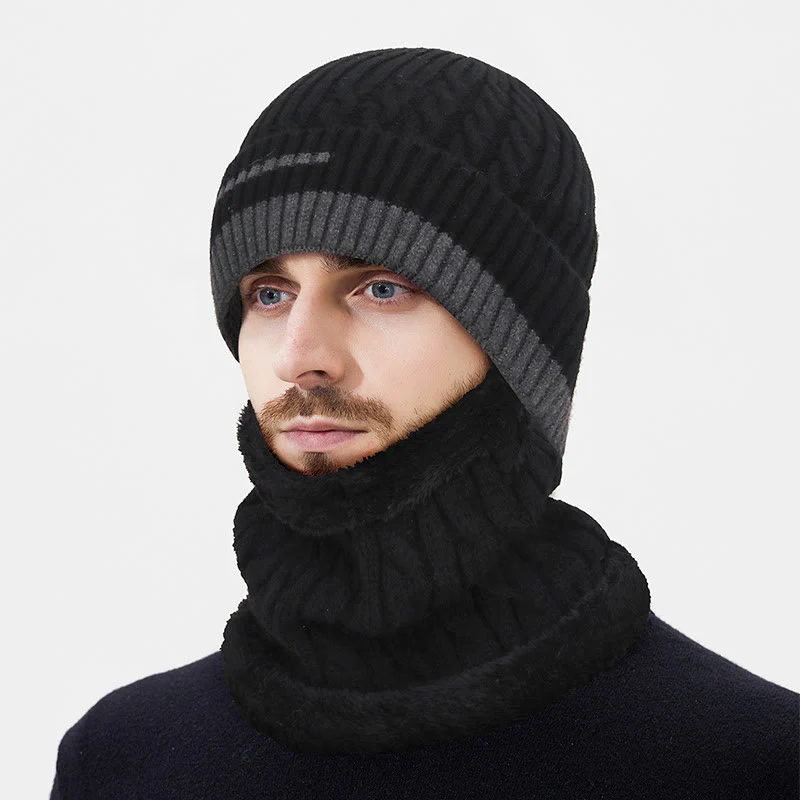 2Pcs Warm Fleece-Lined Gradient Knit Beanie and Neck Gaiter Set - Image 3