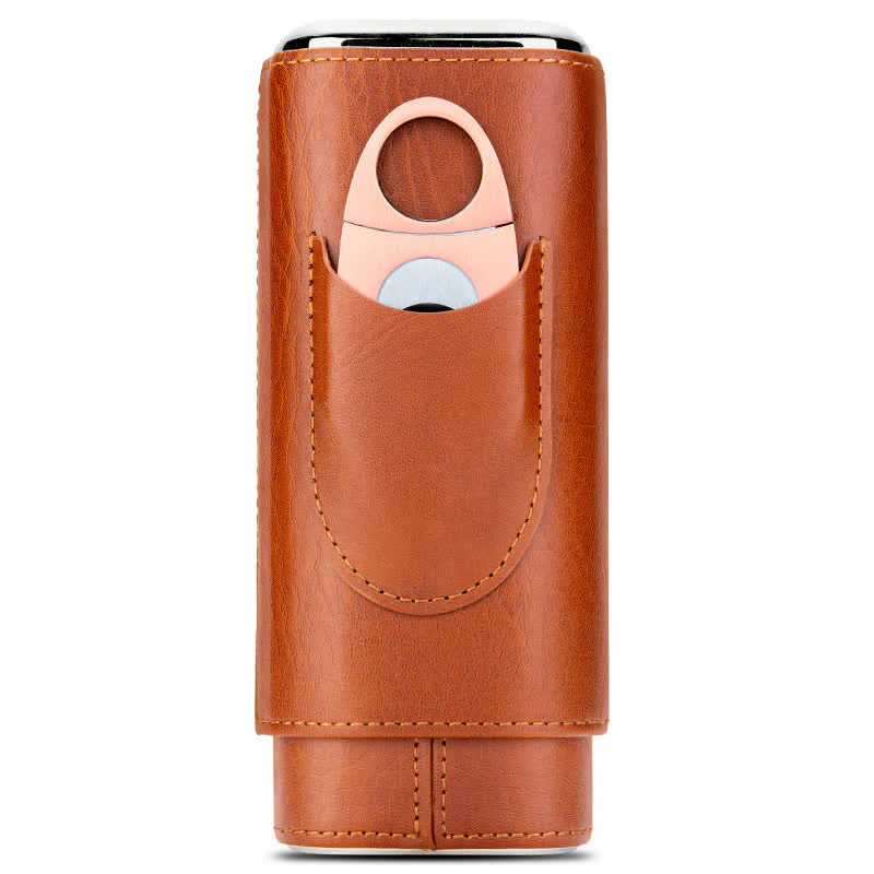 3-Finger Cigar Humidor Leather Case with Cigar Cutter - Image 17