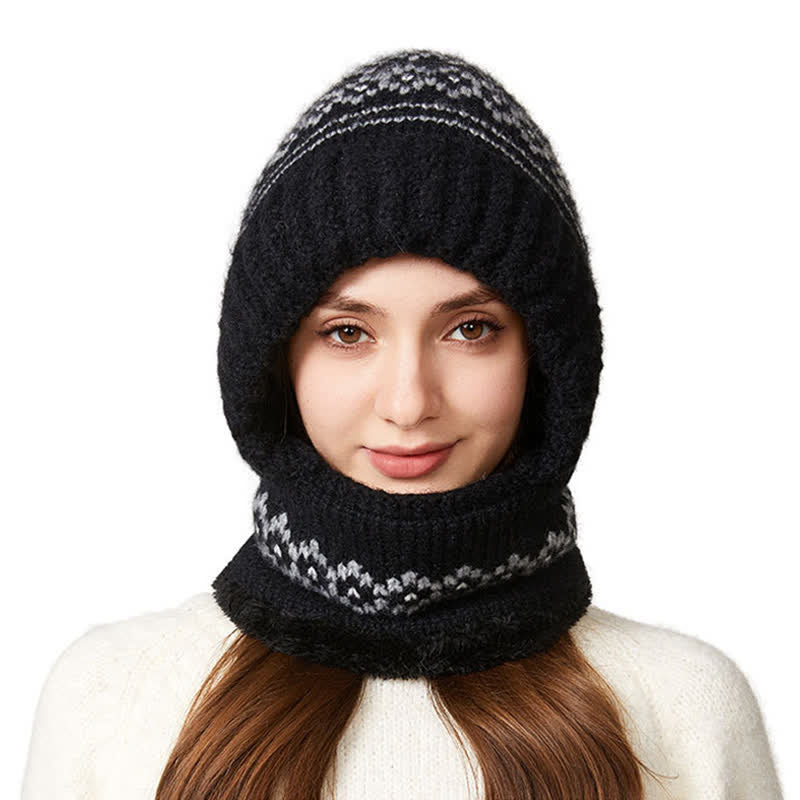 3 In 1 Ethnic Jacquard Knitted Beanie Hat With Scarf And Mask - Image 6