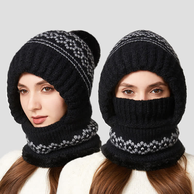 3 In 1 Ethnic Jacquard Knitted Beanie Hat With Scarf And Mask - Image 7