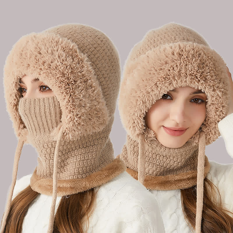 3 In 1 Plush Knitted Beanie Hat With Scarf And Mask - Image 5