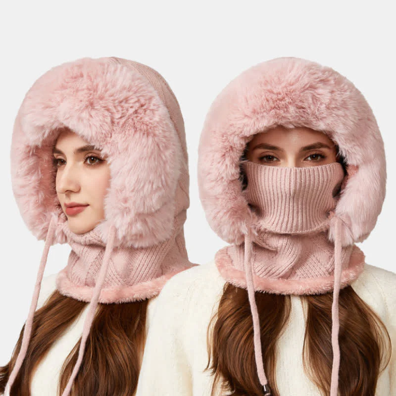 3 In 1 Plush Twill Weave Knitted Beanie Hat With Scarf And Mask - Image 14