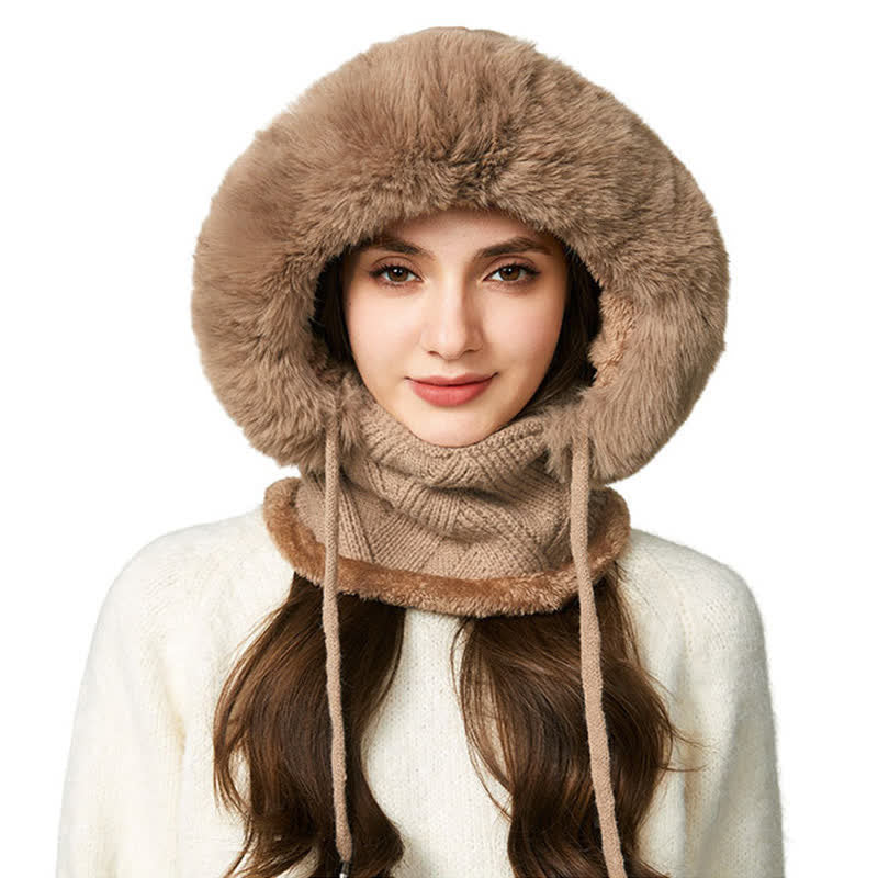 3 In 1 Plush Twill Weave Knitted Beanie Hat With Scarf And Mask - Image 2
