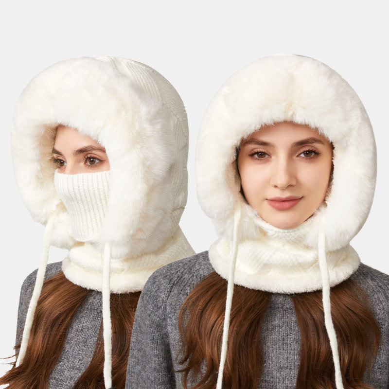 3 In 1 Plush Twill Weave Knitted Beanie Hat With Scarf And Mask - Image 8