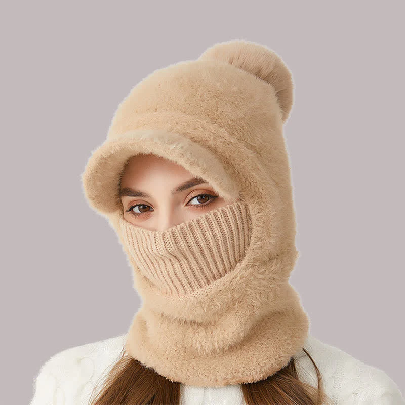 3 In 1 Visor Desgin Knitted Beanie Hat With Scarf And Mask - Image 4