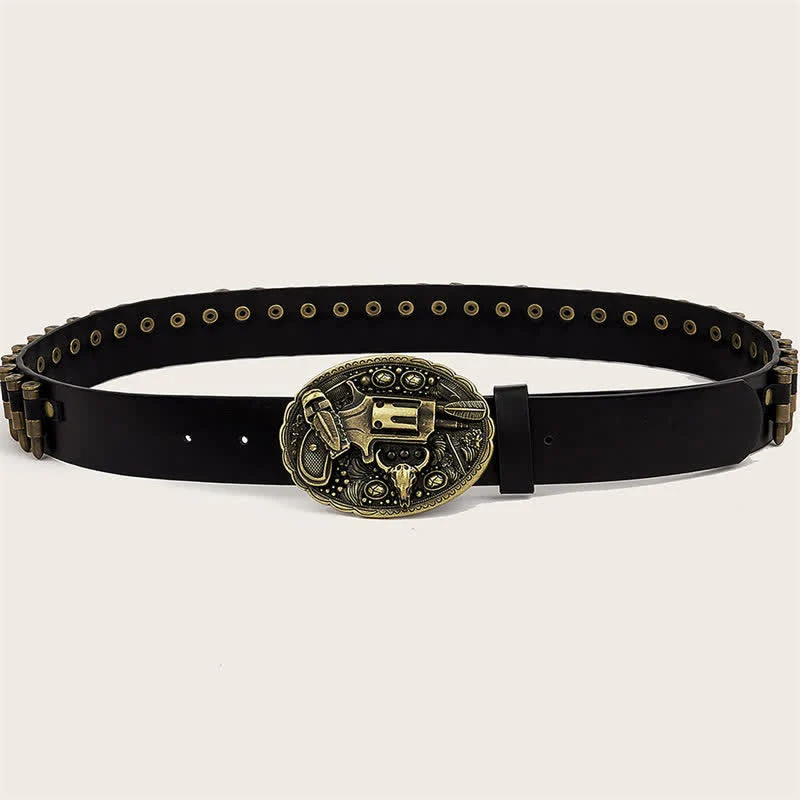 3d Gun Printed Pattern Buckle Bullets Rivets Leather Belt - Image 5