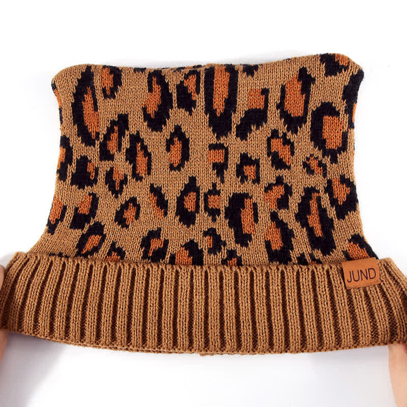 3Pcs Leopard Print Cute Cat Ear Hat Scarf Gloves Set - Image 7