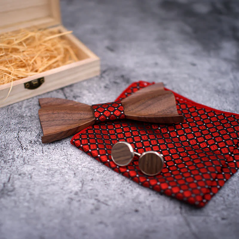 3Pcs Men's 3D Black Walnut Wooden Bow Tie Set - Image 5