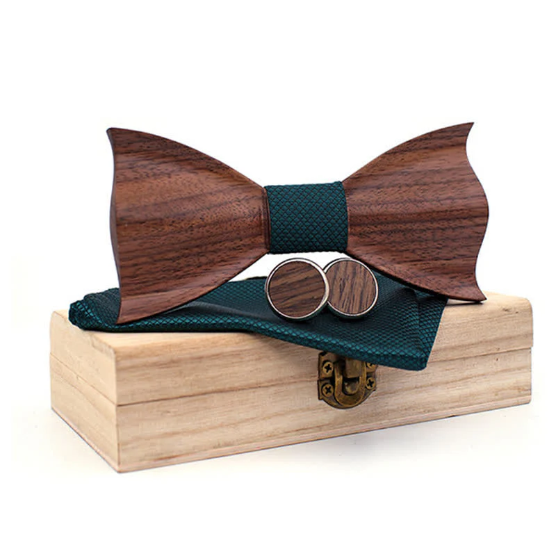 3Pcs Men's 3D Black Walnut Wooden Bow Tie Set - Image 8