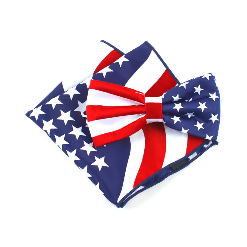 3Pcs Men's American Flag Printed Bow Tie Hankerchief Necktie Set - Image 3