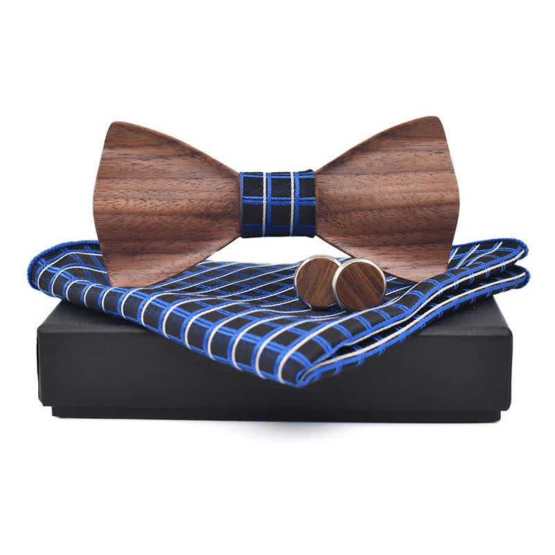 3Pcs Men's Black Walnut Wooden Bow Tie Set - Image 13