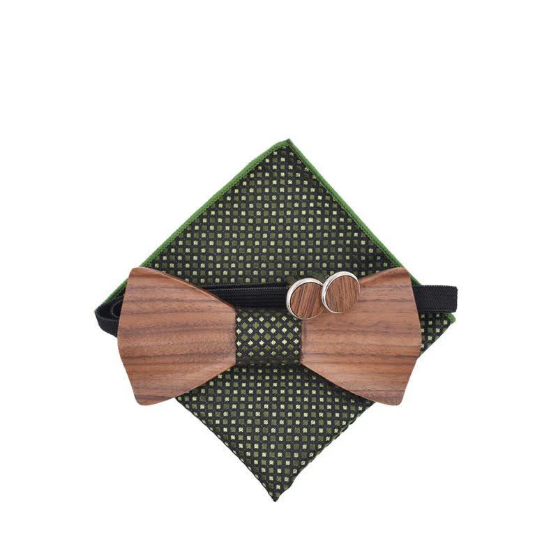 3Pcs Men's Black Walnut Wooden Bow Tie Set - Image 4