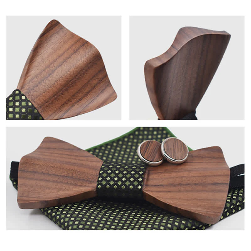 3Pcs Men's Black Walnut Wooden Bow Tie Set - Image 5