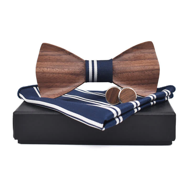 3Pcs Men's Black Walnut Wooden Bow Tie Set - Image 8