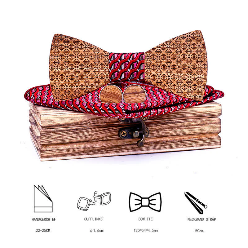 3Pcs Men's Christmas Snowflakes Wooden Bow Tie Set - Image 2