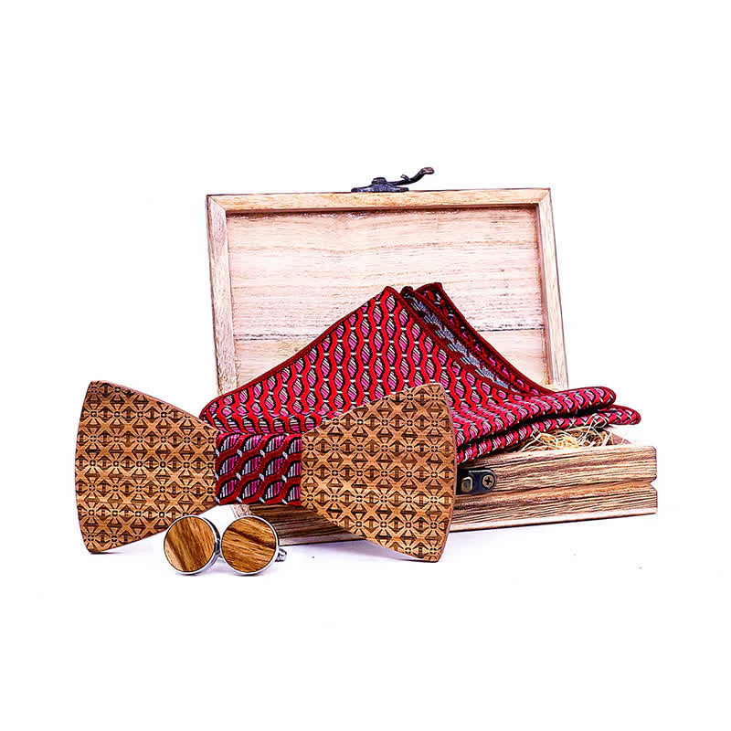 3Pcs Men's Christmas Snowflakes Wooden Bow Tie Set - Image 3