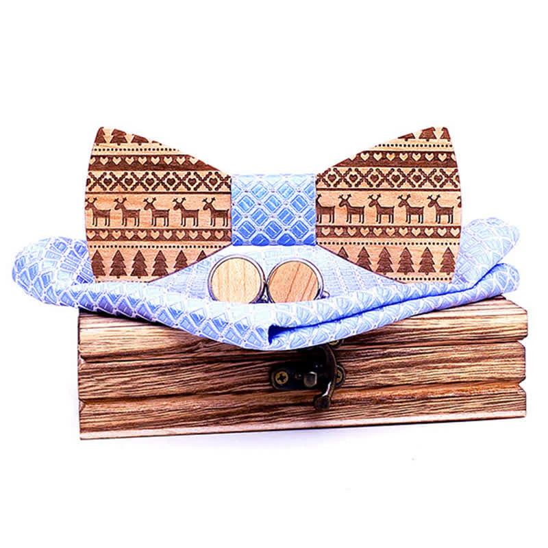 3Pcs Men's Christmas Theme Pattern Wooden Bow Tie Set - Image 10
