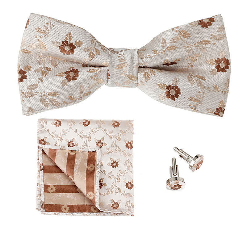 3Pcs Men's Coloured Flowers Pocket Square Bow Tie Set - Image 4