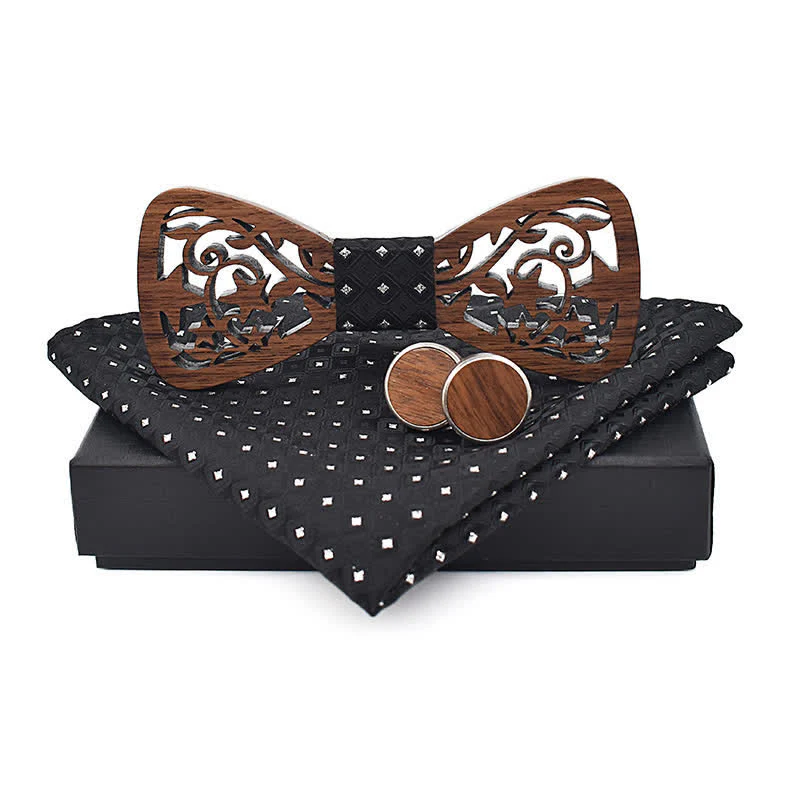 3Pcs Men's Creative Hollow Star Wooden Bow Tie Set