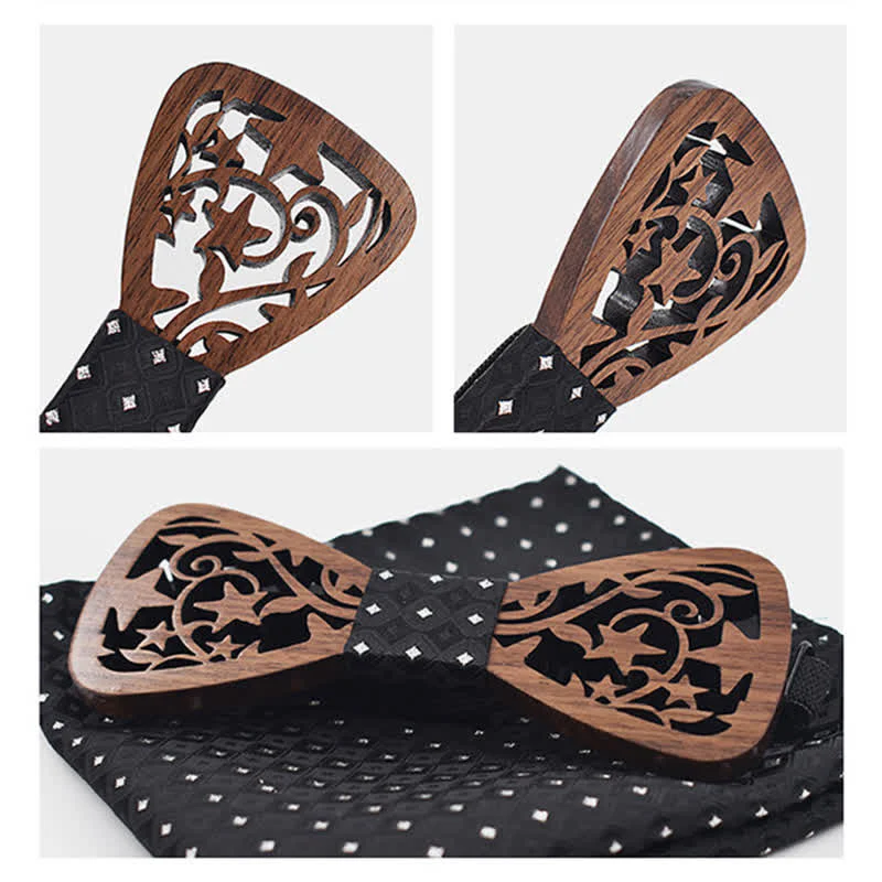 3Pcs Men's Creative Hollow Star Wooden Bow Tie Set - Image 2