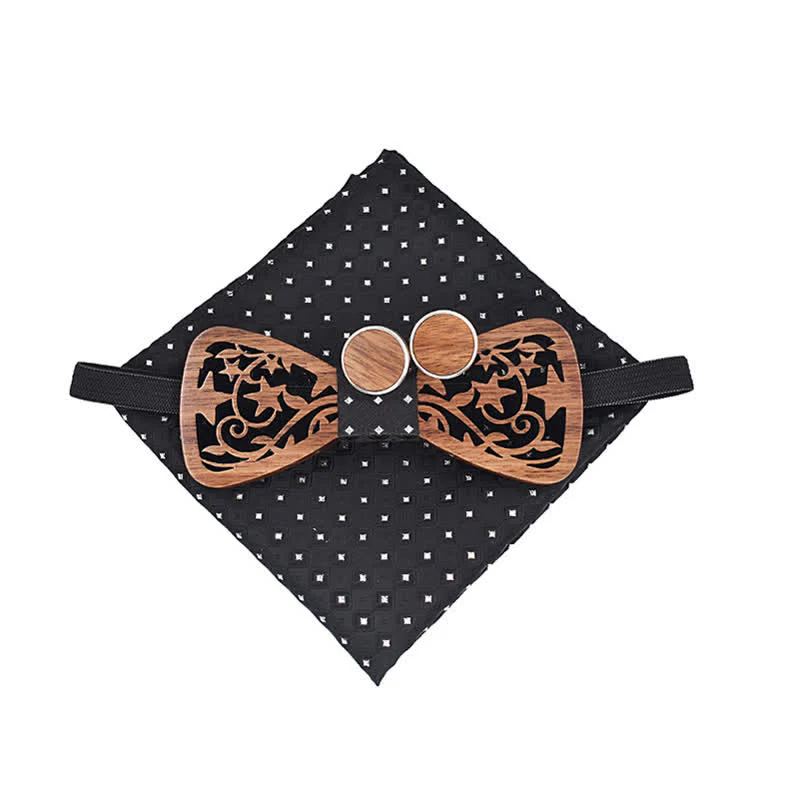 3Pcs Men's Creative Hollow Star Wooden Bow Tie Set - Image 3